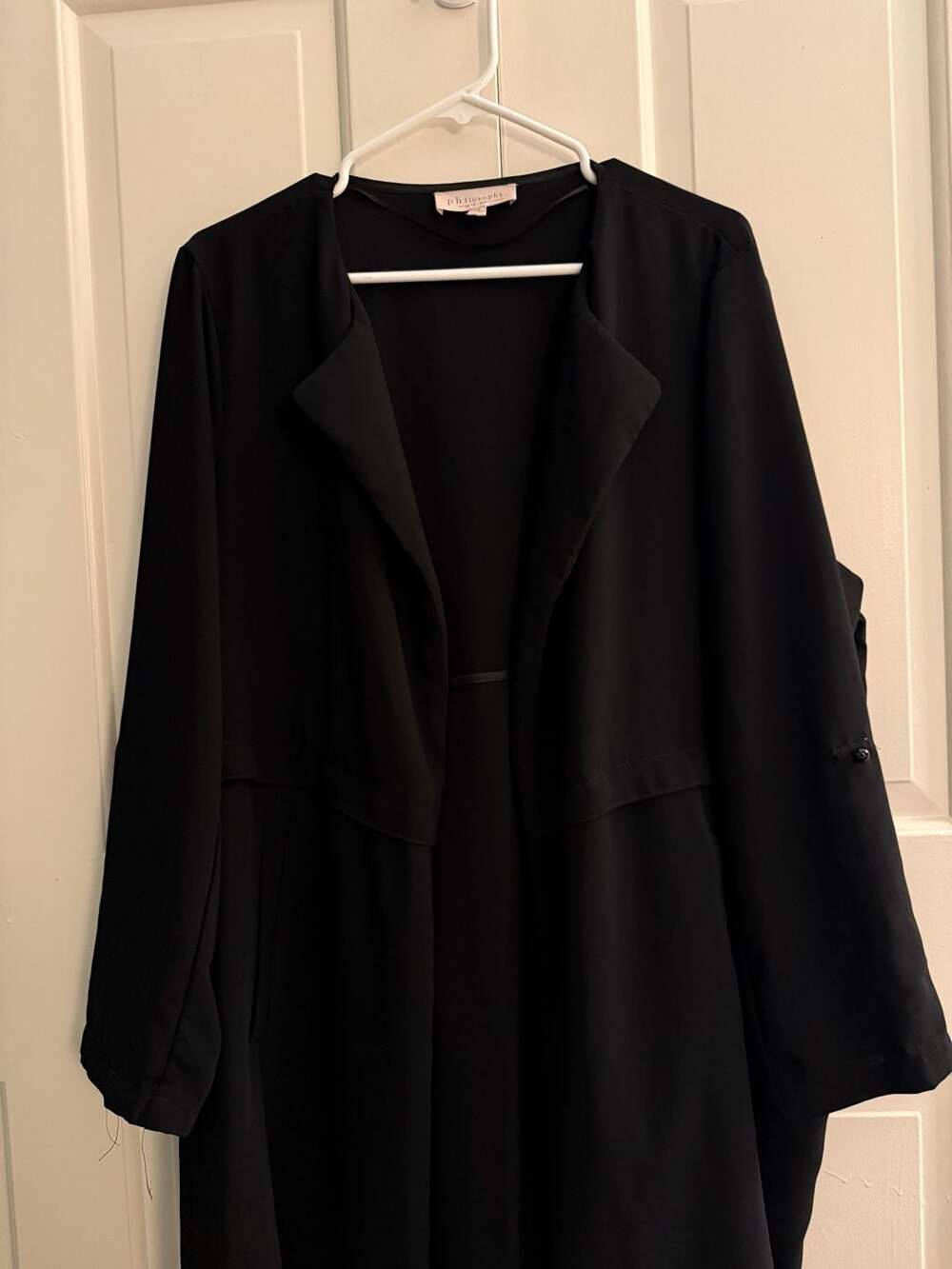 Philosophy Woman Black Open Front Longline Blazer Jacket Size 1X